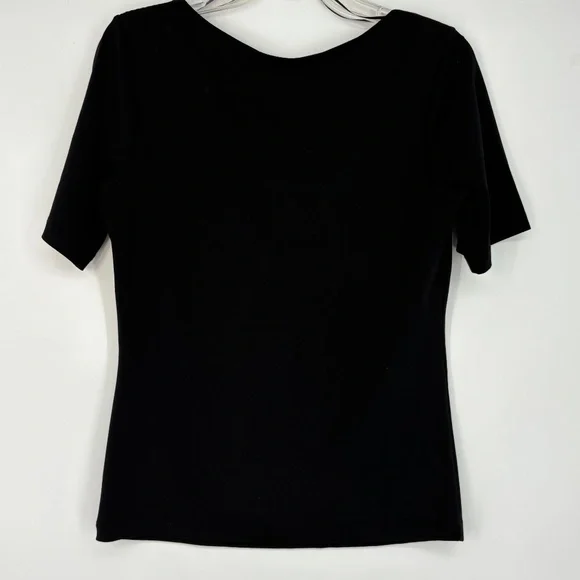 Carmen Marc Valvo Womens Large Fitted Knit Top Black Square Neck Short Sleeves - Picture 4 of 6